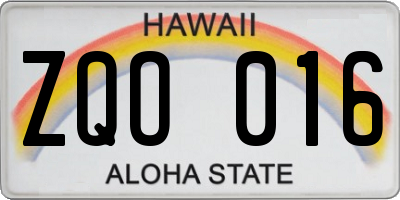 HI license plate ZQO016