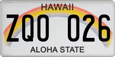 HI license plate ZQO026