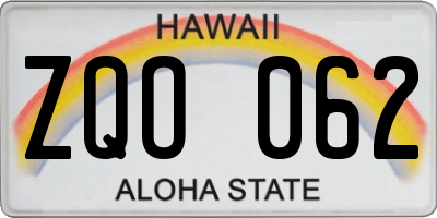 HI license plate ZQO062