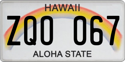 HI license plate ZQO067
