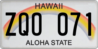 HI license plate ZQO071