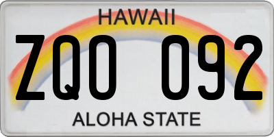 HI license plate ZQO092