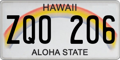 HI license plate ZQO206