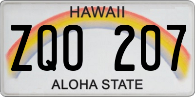 HI license plate ZQO207