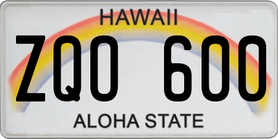 HI license plate ZQO600