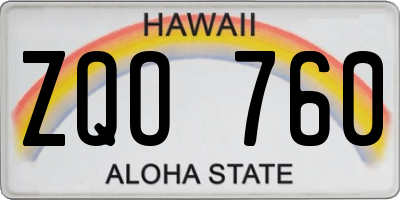 HI license plate ZQO760