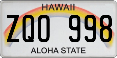 HI license plate ZQO998