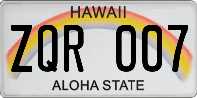 HI license plate ZQR007