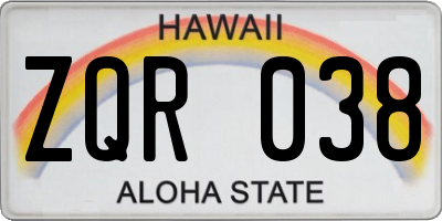 HI license plate ZQR038