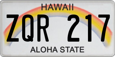 HI license plate ZQR217