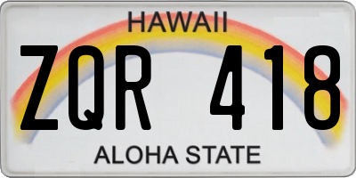 HI license plate ZQR418