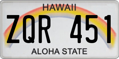 HI license plate ZQR451
