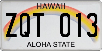 HI license plate ZQT013