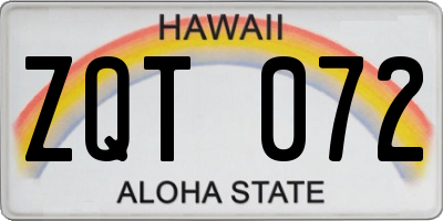 HI license plate ZQT072