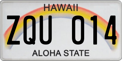 HI license plate ZQU014