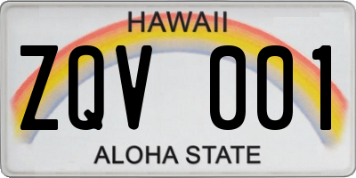 HI license plate ZQV001