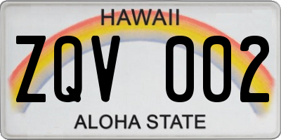 HI license plate ZQV002