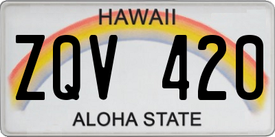 HI license plate ZQV420