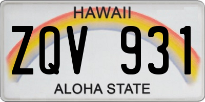 HI license plate ZQV931
