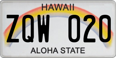 HI license plate ZQW020