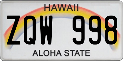 HI license plate ZQW998