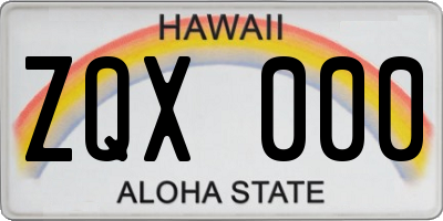 HI license plate ZQX000
