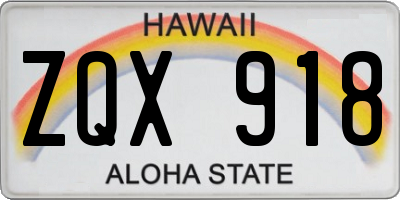 HI license plate ZQX918