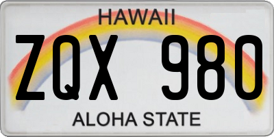 HI license plate ZQX980