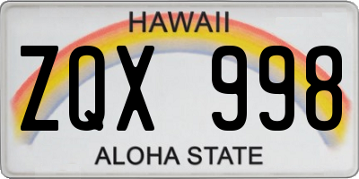 HI license plate ZQX998