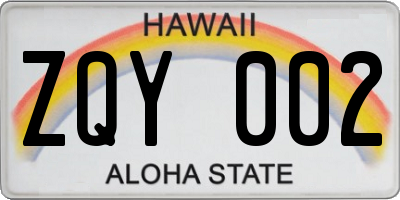 HI license plate ZQY002