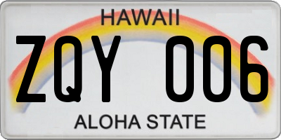 HI license plate ZQY006