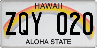 HI license plate ZQY020