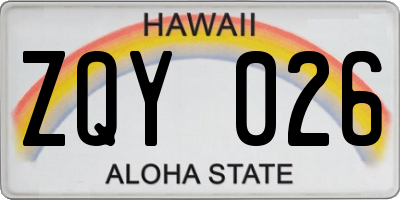 HI license plate ZQY026