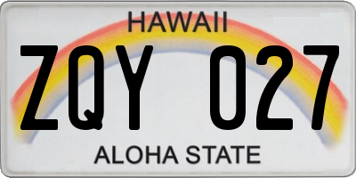 HI license plate ZQY027