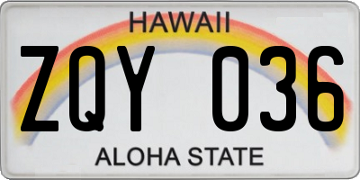 HI license plate ZQY036