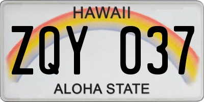 HI license plate ZQY037