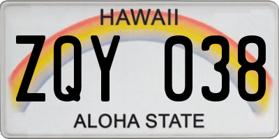 HI license plate ZQY038