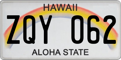 HI license plate ZQY062