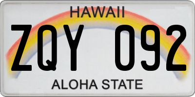 HI license plate ZQY092