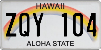 HI license plate ZQY104