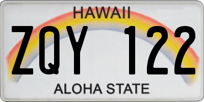 HI license plate ZQY122