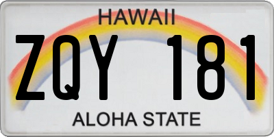 HI license plate ZQY181