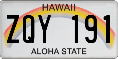 HI license plate ZQY191