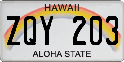HI license plate ZQY203