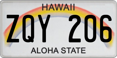 HI license plate ZQY206