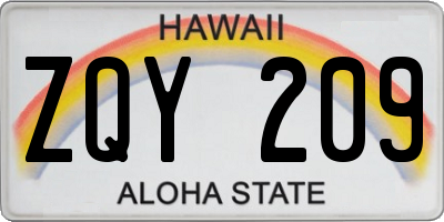HI license plate ZQY209