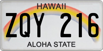HI license plate ZQY216