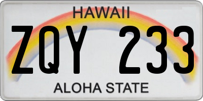 HI license plate ZQY233