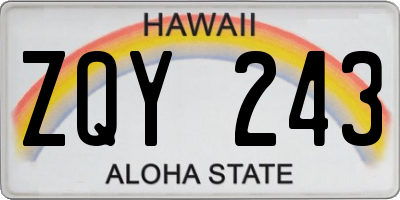 HI license plate ZQY243