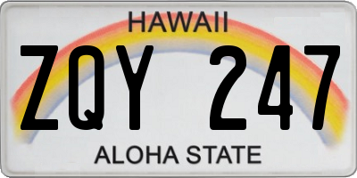 HI license plate ZQY247